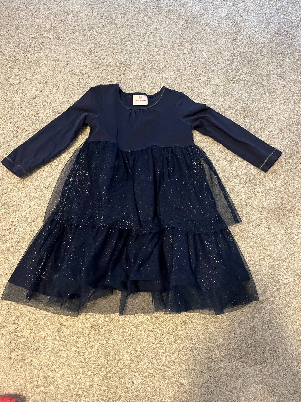 Hanna Anderson Navy Long Sleeve Tiered Tulle Sparkle Dress